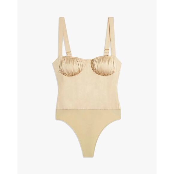 Danielle Bernstein Gold Satin Ruched Camisole Cami Tank Corset Bodysuit Top - Picture 7 of 7